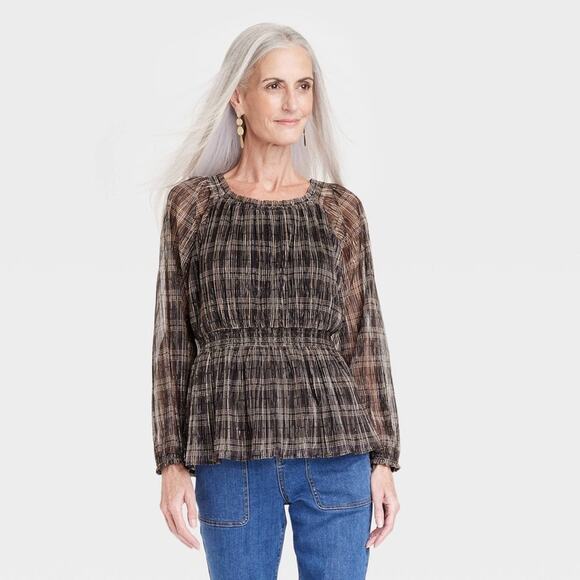 NWT Knox Rose Black Gold Shine Stripe Long Sleeve Blouse - Picture 8 of 8